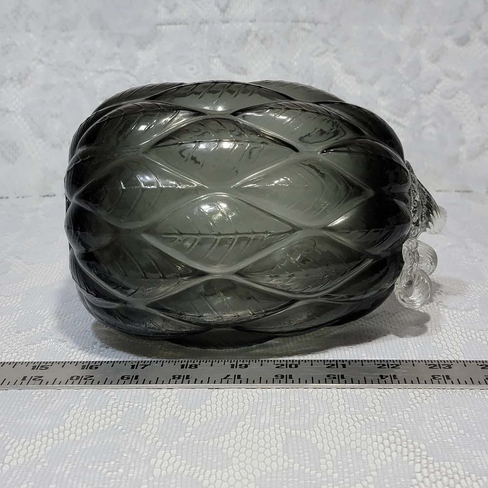 Black Gray Quilted Glass Pumpkin 8.5